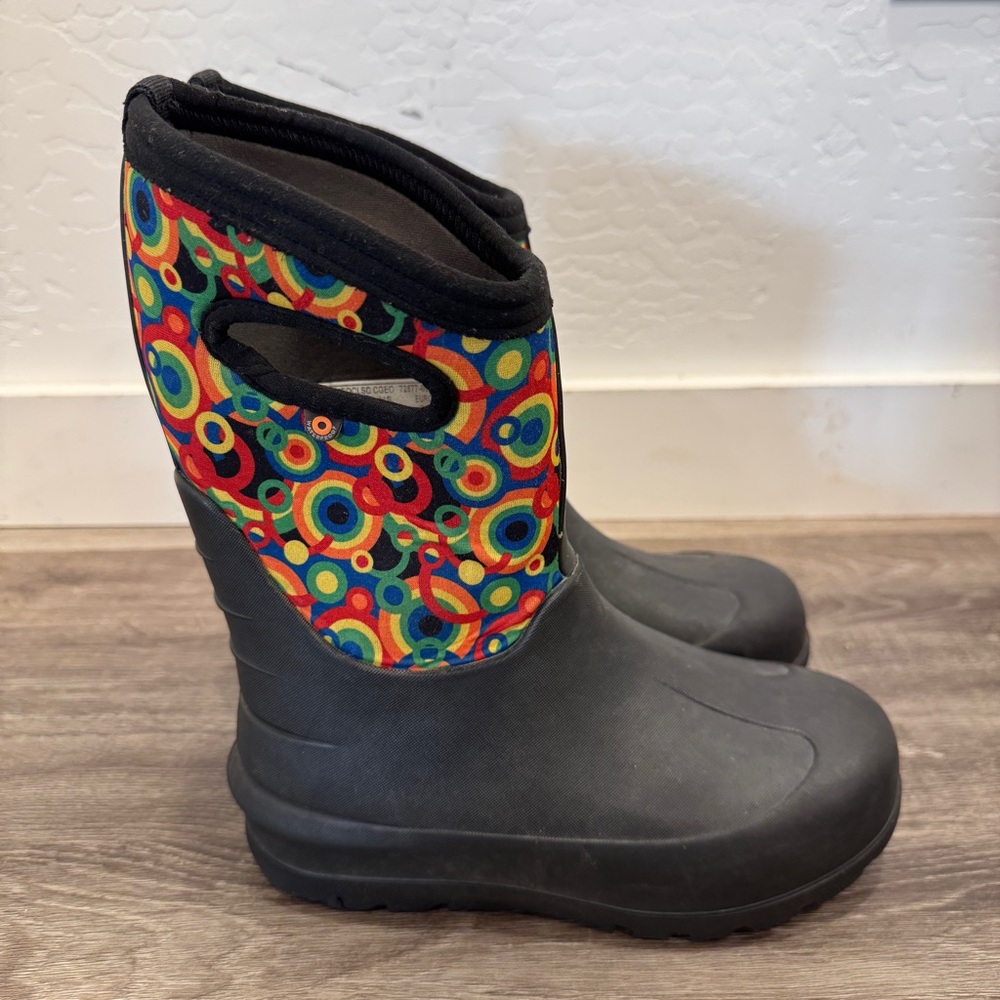Bogs Rubber Boots multi color Circle Geometric Unisex Kids Size 3 Rain Mud boot